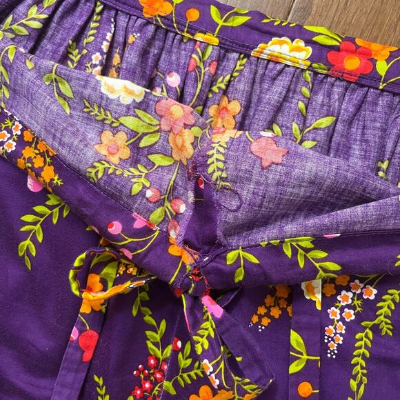 Vintage 70s Floral Peasant Skirt Maxi Purple Orange // Plus Size 2X or 3X - Picture 4 of 5